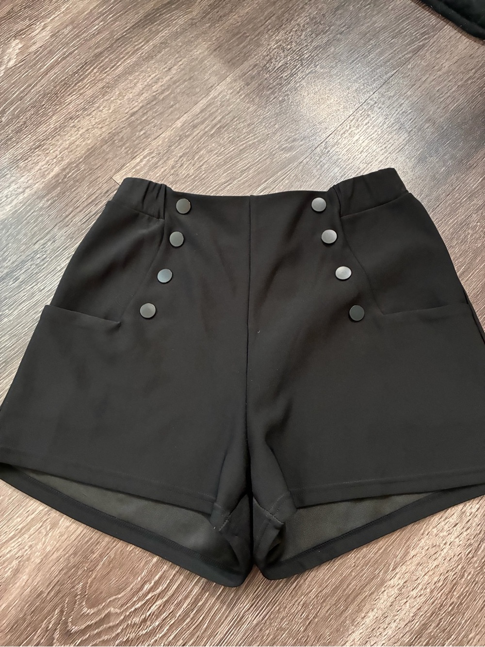 High-Waist Black Button-Front Women’s Shorts